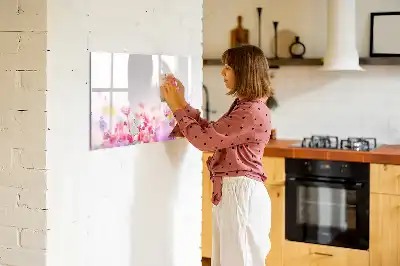Beschrijfbaar glazen magneetbord met design bloemen op een weide