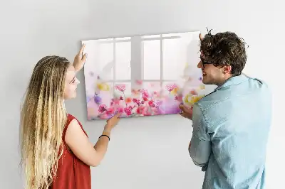 Beschrijfbaar glazen magneetbord met design bloemen op een weide