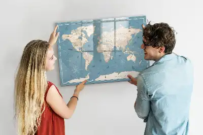 Magnetisch glazen schrijfbord met vintage wereldkaart print