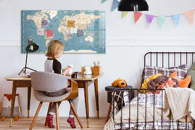 Magnetisch glazen schrijfbord met vintage wereldkaart print