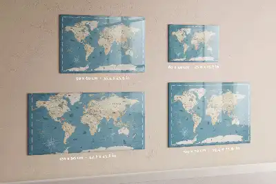 Magnetisch glazen schrijfbord met vintage wereldkaart print