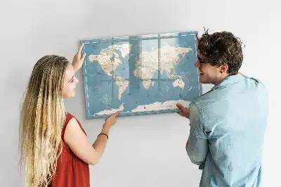 Magnetisch glazen schrijfbord met vintage wereldkaart print