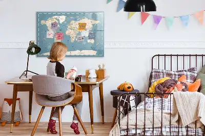 Magnetisch glazen schrijfbord met vintage wereldkaart print