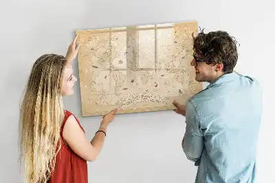 Beschrijfbaar glazen magneetbord met wereldkaart ontwerp met vintage wereldkaart