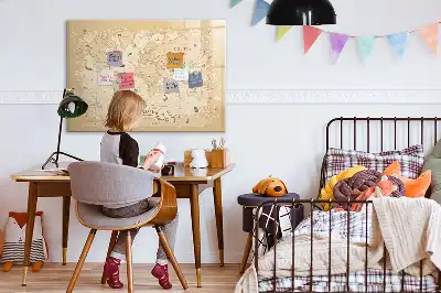 Beschrijfbaar glazen magneetbord met wereldkaart ontwerp met vintage wereldkaart