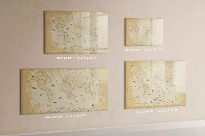 Beschrijfbaar glazen magneetbord met wereldkaart ontwerp met vintage wereldkaart