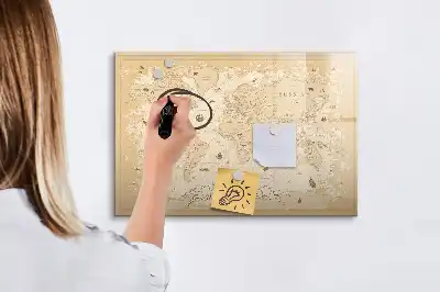 Beschrijfbaar glazen magneetbord met wereldkaart ontwerp met vintage wereldkaart