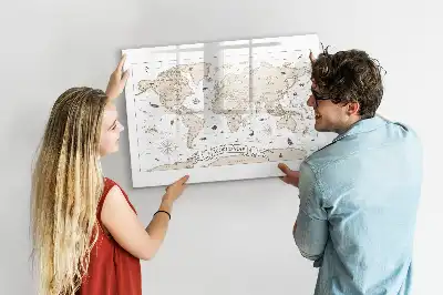 Magnetisch glazen schrijfbord met vintage wereldkaart print