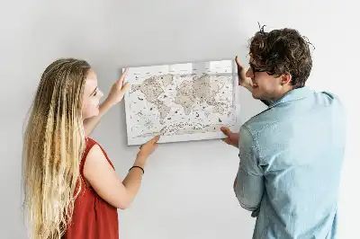 Magnetisch glazen schrijfbord met vintage wereldkaart print