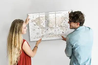 Magnetisch glazen schrijfbord met vintage wereldkaart print