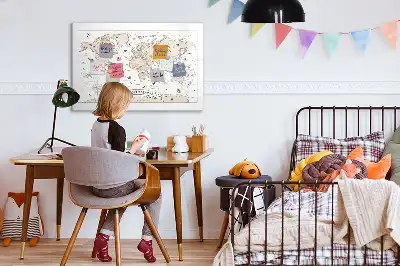 Magnetisch glazen schrijfbord met vintage wereldkaart print