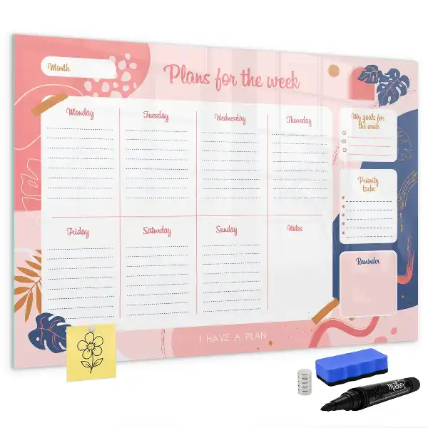 Glazen weekplanner beschrijfbaar magneetbord met design