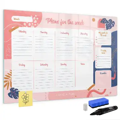 Glazen weekplanner beschrijfbaar magneetbord met design