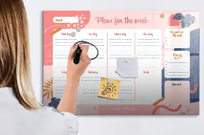Glazen weekplanner beschrijfbaar magneetbord met design