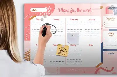Glazen weekplanner beschrijfbaar magneetbord met design