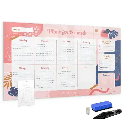 Glazen weekplanner beschrijfbaar magneetbord met design
