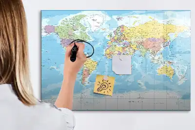 Magnetisch glazen schrijfbord met een politieke wereldkaart voor notities en foto's