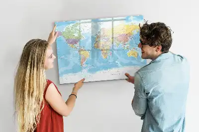 Magnetisch glazen schrijfbord met een politieke wereldkaart voor notities en foto's
