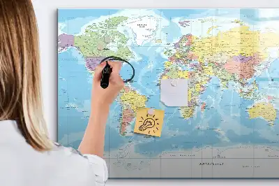 Magnetisch glazen schrijfbord met een politieke wereldkaart voor notities en foto's