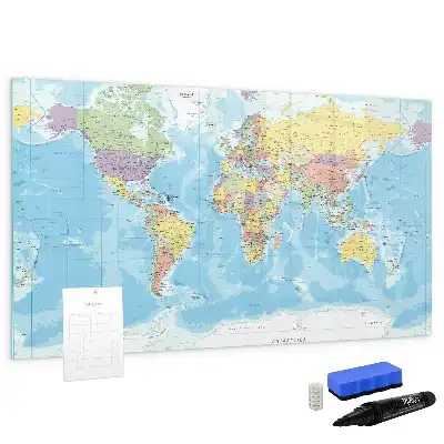 Magnetisch glazen schrijfbord met een politieke wereldkaart voor notities en foto's