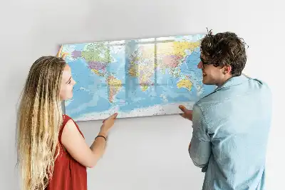 Magnetisch glazen schrijfbord met een politieke wereldkaart voor notities en foto's