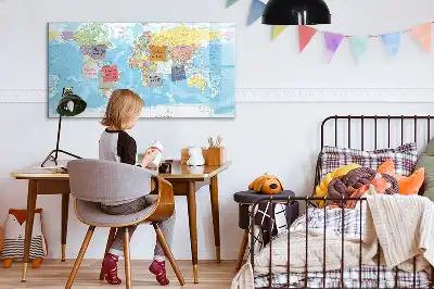 Magnetisch glazen schrijfbord met een politieke wereldkaart voor notities en foto's