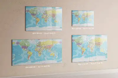 Magnetisch glazen schrijfbord met een politieke wereldkaart voor notities en foto's