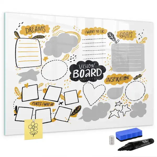 Magnetisch glazen schrijfbord voor notities en foto's uitvoering Nieuwjaarsdoelen