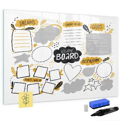 Magnetisch glazen schrijfbord voor notities en foto's uitvoering Nieuwjaarsdoelen