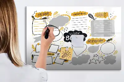 Magnetisch glazen schrijfbord voor notities en foto's uitvoering Nieuwjaarsdoelen