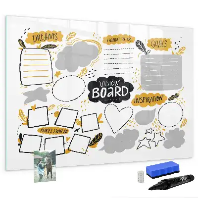 Magnetisch glazen schrijfbord voor notities en foto's uitvoering Nieuwjaarsdoelen