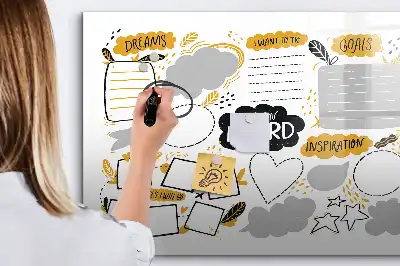 Magnetisch glazen schrijfbord voor notities en foto's uitvoering Nieuwjaarsdoelen