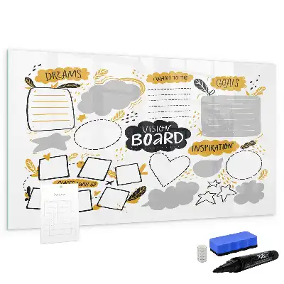 Magnetisch glazen schrijfbord voor notities en foto's uitvoering Nieuwjaarsdoelen