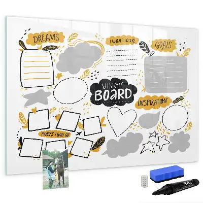 Magnetisch glazen schrijfbord voor notities en foto's uitvoering Nieuwjaarsdoelen