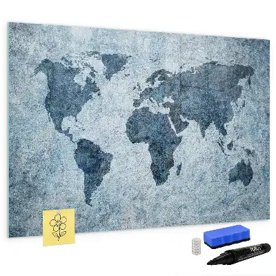 Magnetisch glazen schrijfbord met wereldkaart van geschilderde wereld