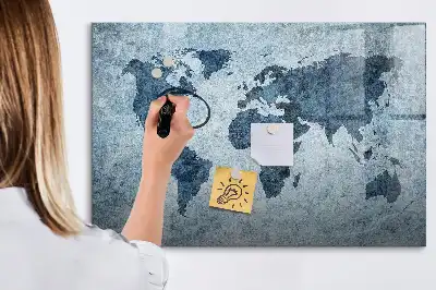 Magnetisch glazen schrijfbord met wereldkaart van geschilderde wereld