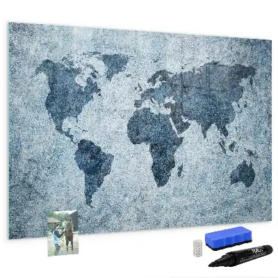 Magnetisch glazen schrijfbord met wereldkaart van geschilderde wereld