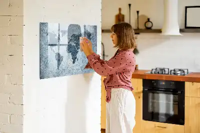 Magnetisch glazen schrijfbord met wereldkaart van geschilderde wereld