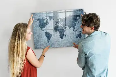 Magnetisch glazen schrijfbord met wereldkaart van geschilderde wereld