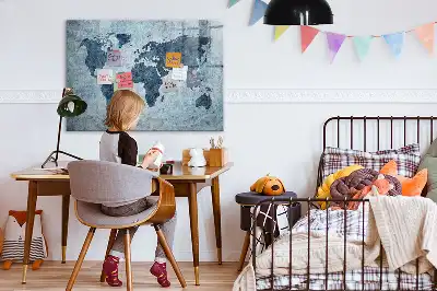 Magnetisch glazen schrijfbord met wereldkaart van geschilderde wereld