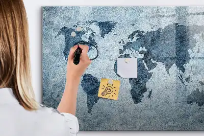 Magnetisch glazen schrijfbord met wereldkaart van geschilderde wereld
