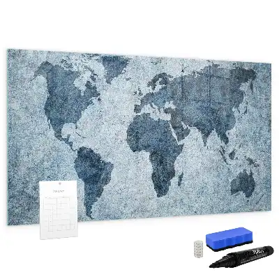Magnetisch glazen schrijfbord met wereldkaart van geschilderde wereld
