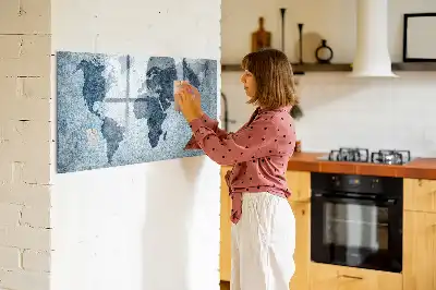 Magnetisch glazen schrijfbord met wereldkaart van geschilderde wereld