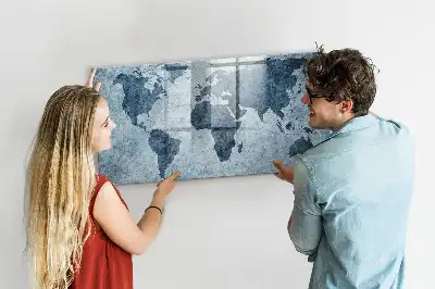 Magnetisch glazen schrijfbord met wereldkaart van geschilderde wereld