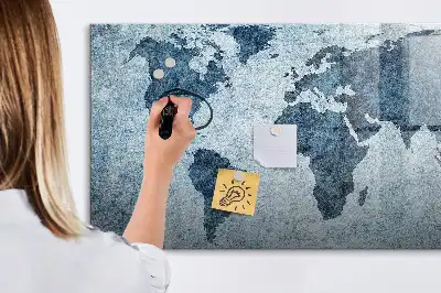 Magnetisch glazen schrijfbord met wereldkaart van geschilderde wereld