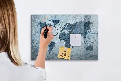 Magnetisch glazen schrijfbord met wereldkaart van geschilderde wereld