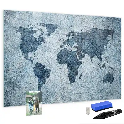 Magnetisch glazen schrijfbord met wereldkaart van geschilderde wereld