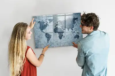 Magnetisch glazen schrijfbord met wereldkaart van geschilderde wereld