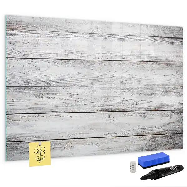 Beschrijfbaar glazen magneetbord met design uitvoering met geverfde planken