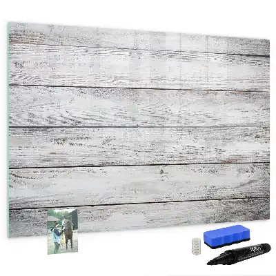 Beschrijfbaar glazen magneetbord met design uitvoering met geverfde planken